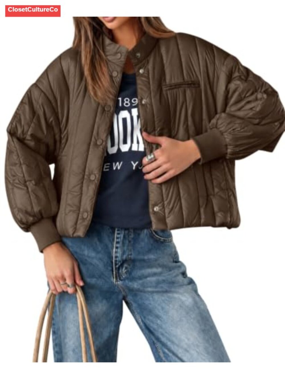 Tankaneo Quilted Lightweight Puffer Jacket Oversized Cropped Fall Winter Coat